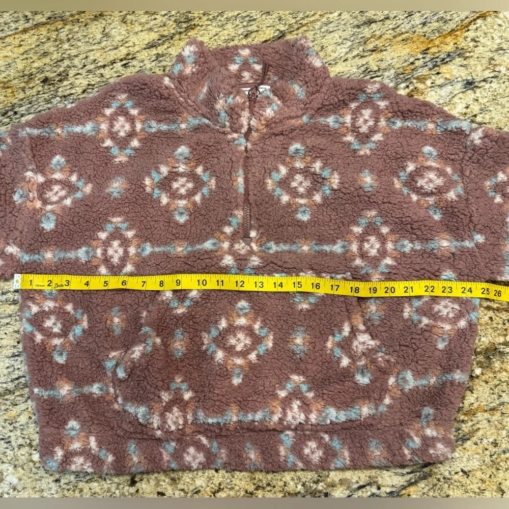 Hippie Rose Sherpa Quarter Zip Pullover Mauve Aztec  Size XL NWT